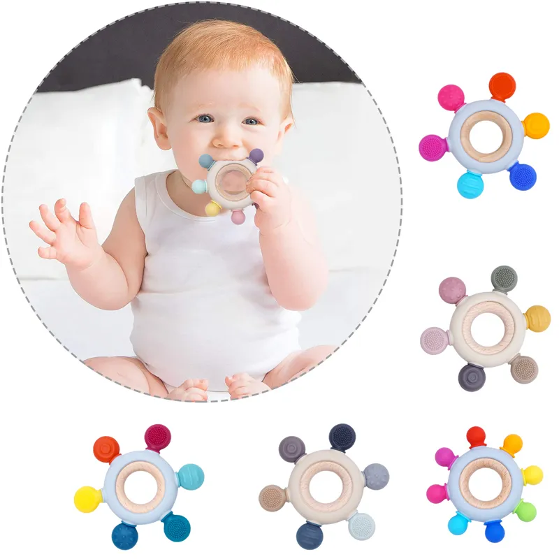 Conception Silicone Dentition Infantile À Mâcher Né Accessoires Bande Dessinée Forme De Gouvernail Bébé Jouets De Qualité Alimentaire Anneau En Bois Trucs 220815