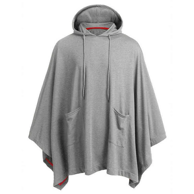 Herr Black Poncho Cape Hoodie Fashion Coat Pullover Cloak Hipster Hip Hop Streetwear Casual Hoodie Sweatshirt med Pocket XXL L220704