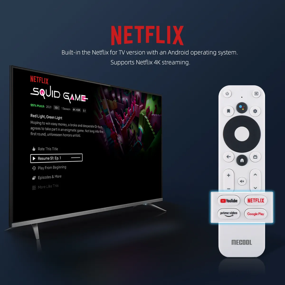 Mecool KD5 TV Stick Voor Netflix 4K HD Android 11 Smart TV Box Google Gecertificeerd 1G 8G WiFi 2.4G/5G Prime Video HDR 10 AV1