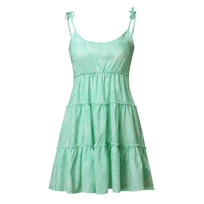 Sexy spaghetti band vrouwen zomerjurk casual strand zonnejurk groen groot formaat jurken lace up ruche korte jurk vestidos 220705