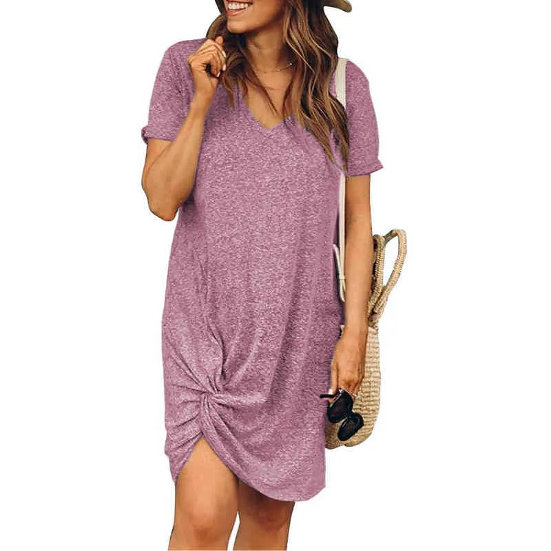 2021 New European and American Plus Size Women's Dress Summer Loose Maternity Dress V Neck Shortleeved不規則なドレスG220309