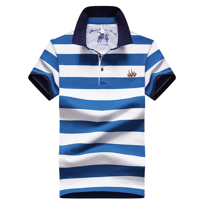 95% Cotton 5% Spandex Quality Summer Man Polo-shirt Fashion Embriodery Striped Casual Male Navy Blue Men Short Sleeve Polo Shirt 220707