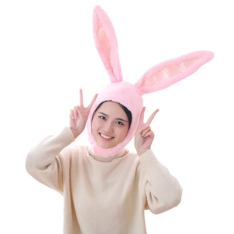 여성 비니를위한 모자 재미있는 귀여운 플러시 토끼 귀 모자 후드 여자 의상 액세서리 겨울 따뜻한 부드러운 아늑한 220623