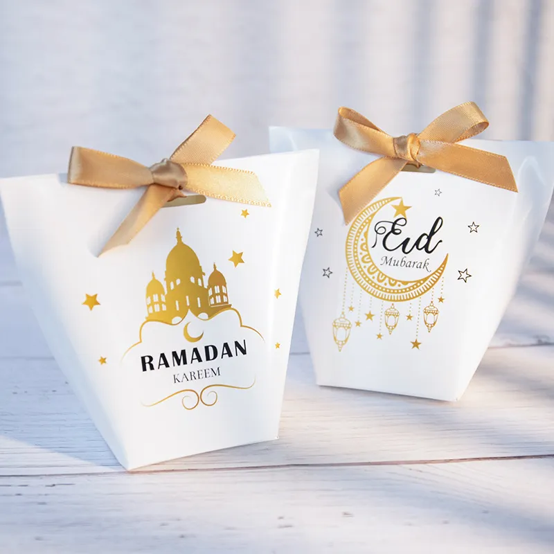 5 Stück Happy Eid Mubarak Pralinenschachtel Ramadan Kareem Geschenkverpackung Box Islamisches Muslimisches Festival Al-Fitr Eid Partybevorzugung Dekoration