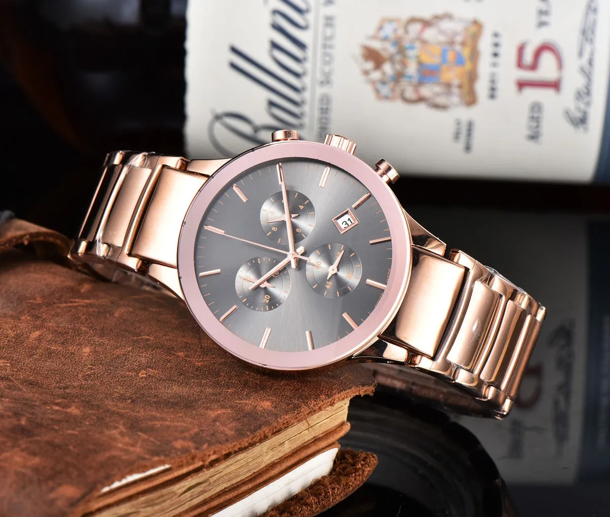 Herren-Business-Armbanduhr Ray mit sechs Zeigern und Quarz-Stahlband