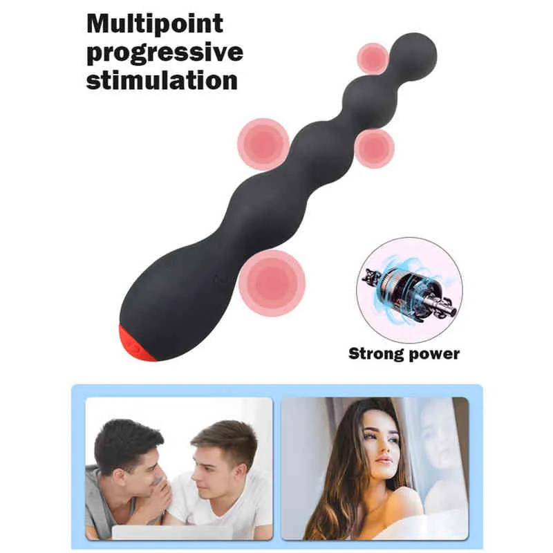 Nxy Giocattoli anali Vibranti Butt Plug Perline Vibratore Masturbazione femminile Stimolatore del clitoride Massaggiatore della prostata Giocattolo del sesso le donne 220420