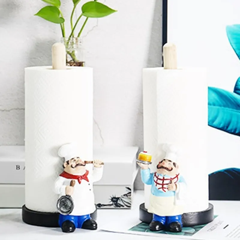Resin Chef Double-Layer Paper Towel Holder Figurines Creative Home Cake Shop Restaurant Crafts Decoration Ornament 220624