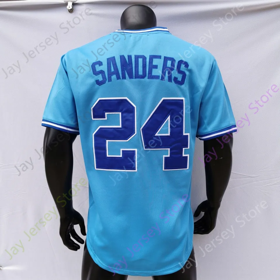 Maglie da baseball 24 Maglia Deion Sanders Vintage 1992 Bianco 21 Baby Blue Nero Crema Navy Grigio Rosso Pullover senza maniche gessato