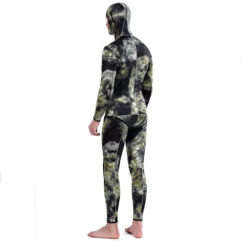 M Camouflage Wetsuit Lange mouw Fission Hooded 2 Stukken Neopreen Dompelpunten voor Mannen Houd Warm Waterdicht Duikpak 220316