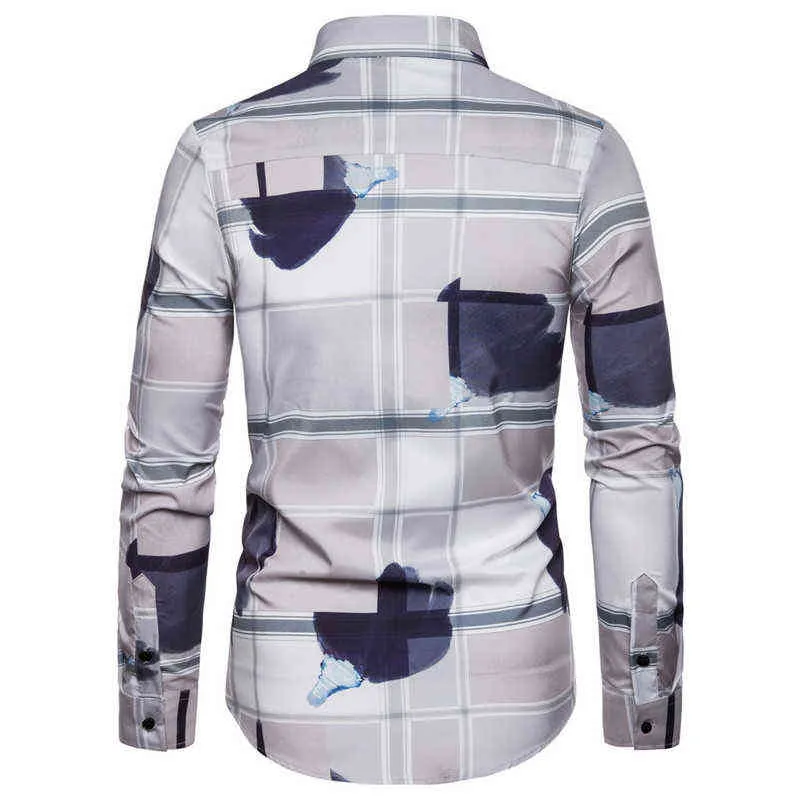 Vintage geometrische printshirt Men Camisa Masculina 2022 Gloednieuwe slanke fit Mens met lange mouwen Shirts Business Casual Shirt L220704