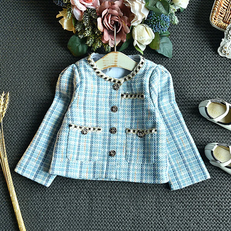 Humor Bear Girl Clothing Set Spring Höst Långärmad Plaid Printed Cardigan + Kjol Casual Kids Kläder 220326