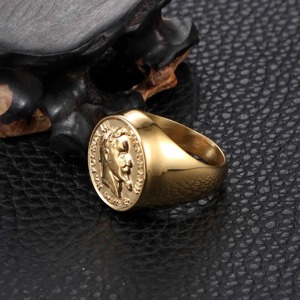 Кольцо со скульптурой головы Наполеона из нержавеющей стали, золотое твердое мужское кольцо, стандартный размер США, 7, 8, 9, 10, 11, 12, 13, 14, трехмерная буква, дополнительный 309 г