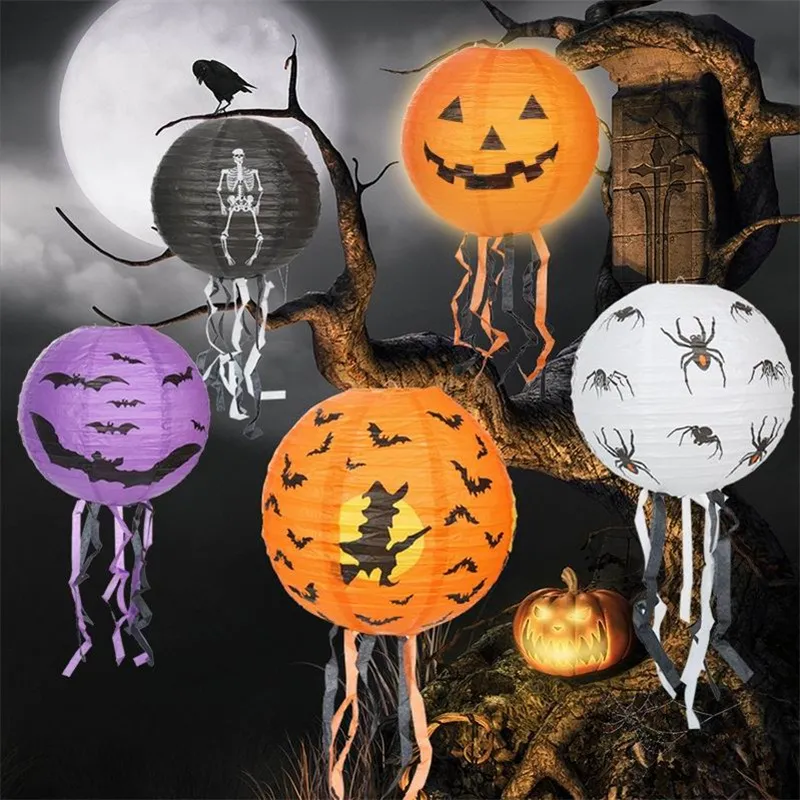 Halloween Paper Lanterna Pumpkin Lantern Spider Bat Skeleleton Pinging Horror Aps Halloween Party Decoration Outdoor Home