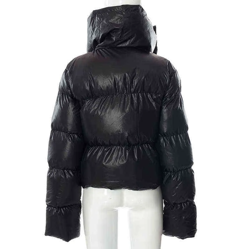 2022 automne hiver écharpe col tampon recadrée vestes femmes surdimensionné épais chaud bulle veste fermeture éclair tenue femme décontracté Parka L220725