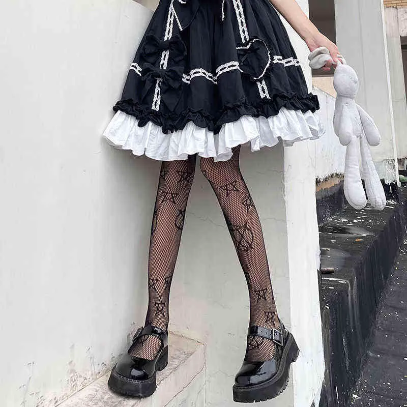 Söta flickor Lolita Anime Pantyhose Pentacle Pattern Black Fishnet Strumpor Ins Style Hosiery Nylon Women's Tights Punk Socks T220808