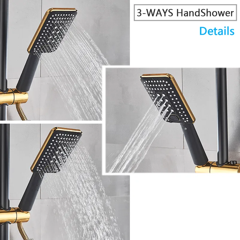Zestaw prysznicowy czarnego złota prysznicowy zestaw prysznicowy z półką z półką na ścianę obrotową wannę z okiem na zimno -mikser kranu