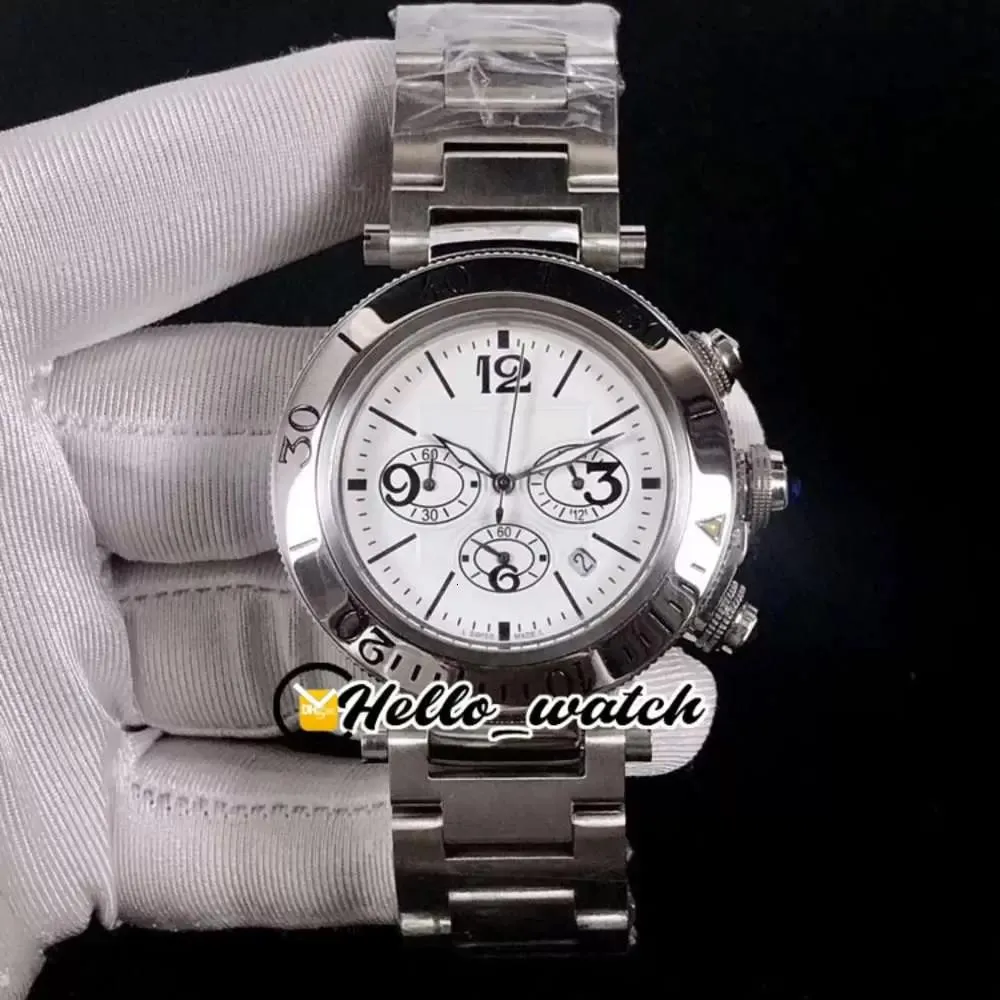 35 mm Pasha de W31089m7 Watches White Dial Miyota Quartz Chronograph Męs