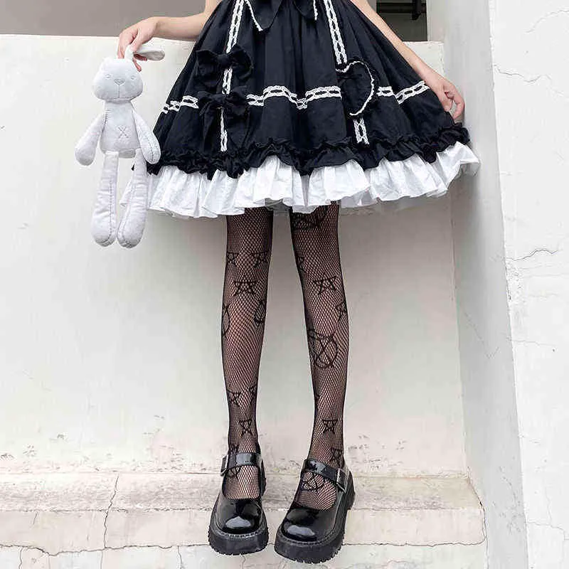 Jolies filles Lolita Anime Collants Pentacle Motif Noir Bas Résille Ins Style Bonneterie Nylon Collants Femmes Punk Chaussettes T220808