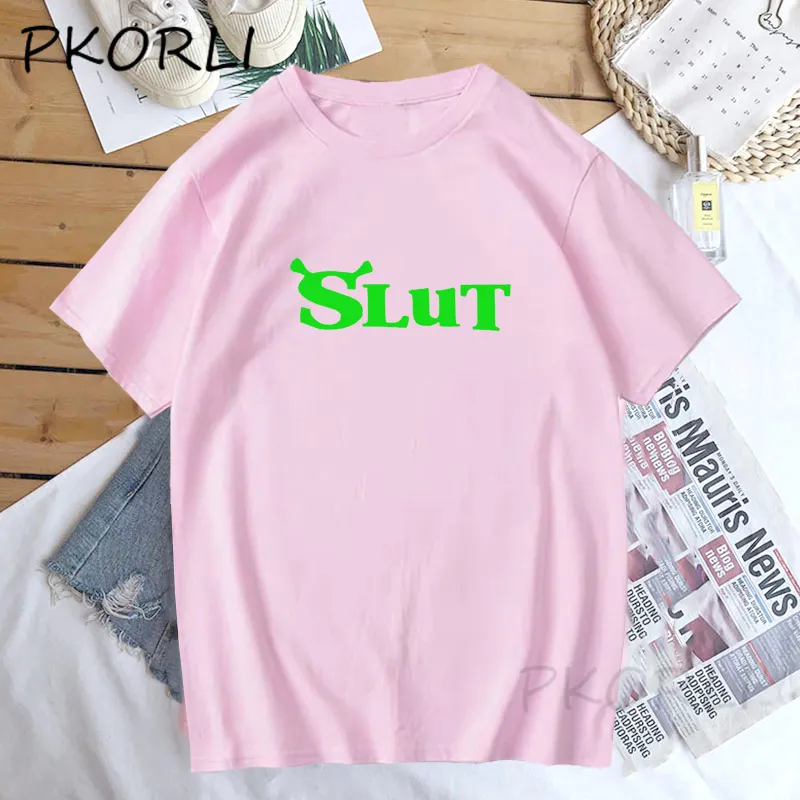 Shrek Slut Tshirt Funny Woman Short Sleeve T shirts Lover Cotton Summer Letter Print T Shirt Womens Casual Streetwear 220628