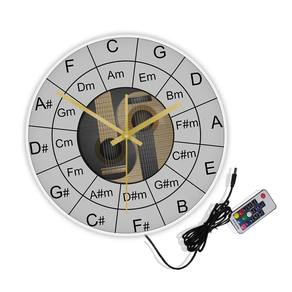 Guitar Chords Yin And Yang Music Wall Clock Acoustic Bass Guitar Circle Of Fifths Chart Wall Art Clock Bassist Bass Player Gift