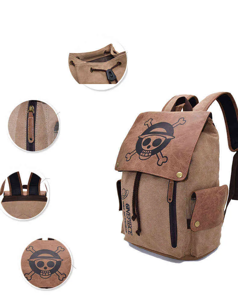 Anime Sırt Çantası Seyahat Sırt Çantaları Luffy Tek Parça Cosplay Eren Çantası Karikatür Tuval Açık Gençler Schoolbag Omuz Çantaları AA220316