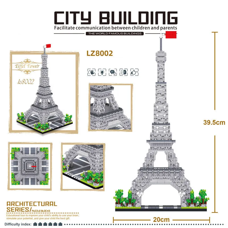 World Architecture Model Bloków budulcowych Paris Eiffel Tower Diamond Micro Construct