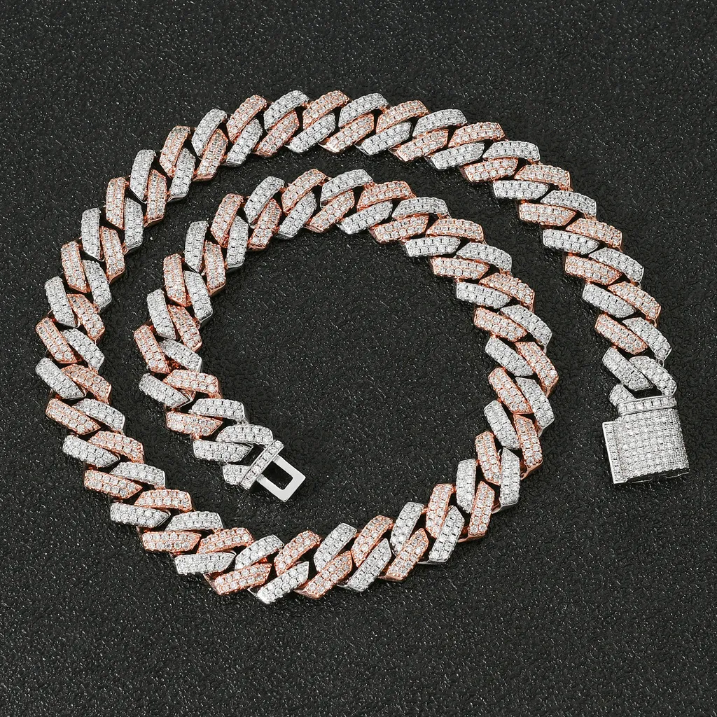 Mode Hip Hop Halskette Männer Designer Armband 14 mm kubanische Verbindung Kette Halsketten 16 18 20 22 24 -Zoll -Rapper Diamantketten Doppelte Farbe ZI 242d