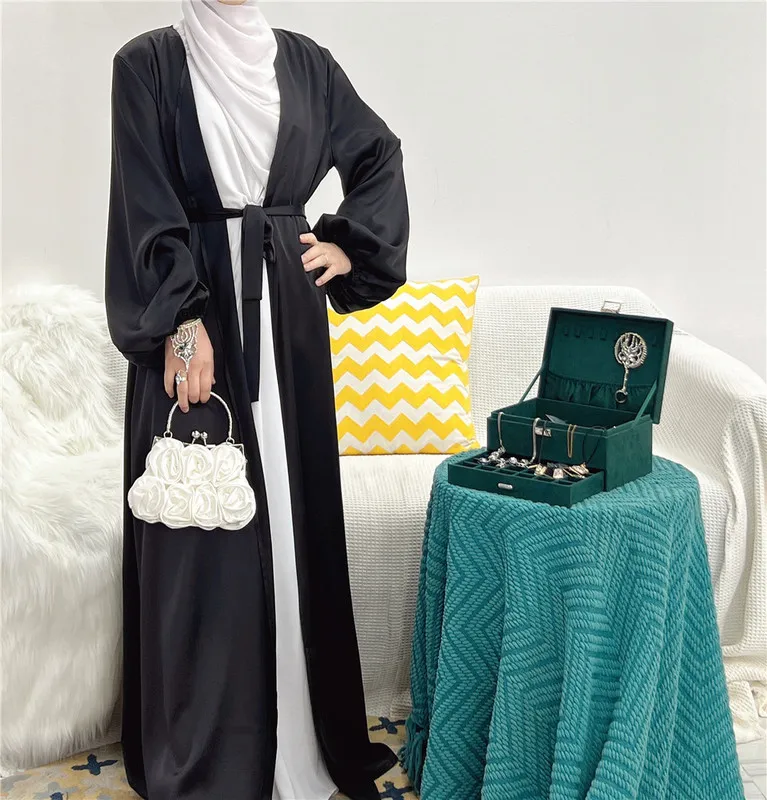 Chifon Open Abaya Dubai Turkey Kaftan Muzułmańskie sukienki Abayas dla kobiet solidne szatę kimono femme caftan islam odzież