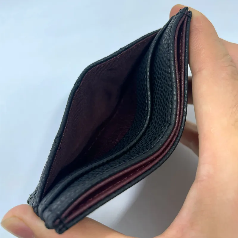 Porta ID carta di credito in pelle genuina Designer di alta qualità Mini Bank Card Case Black Slim Wallet Women Coin Pocket Sell Limited Q208C