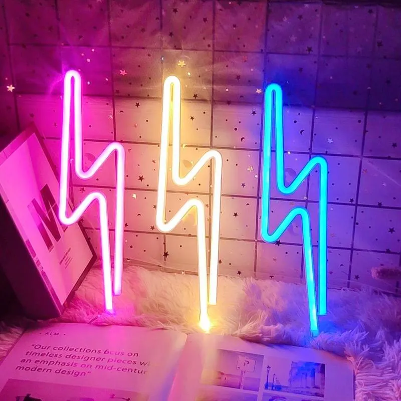 LED Home Neon Lightning Shaped Sign Neon Fulmination Light USB Decorative Light Wall Decor for Kids Baby Room Wedding Party 220504