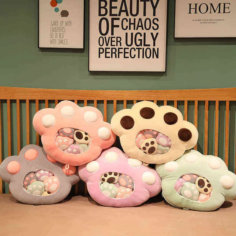 Kawaii A Bag Cat Paw Plysch Toys Soft Decor Cushion Filled Snacks Leg Sofa Creative Gifts for Girl J220704