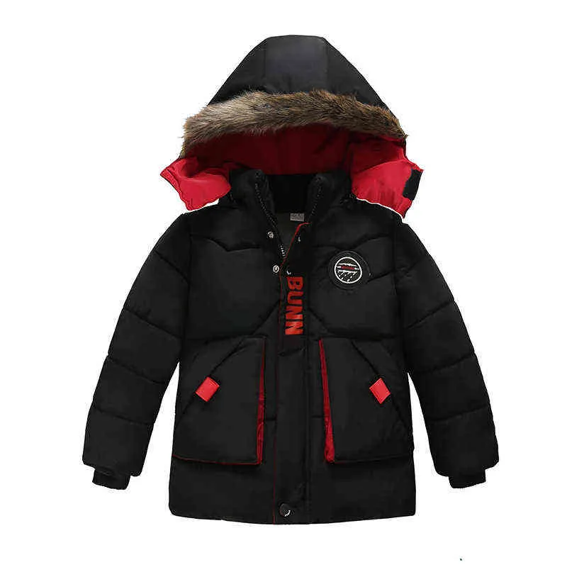 2022 Autumn Winter Boys Jacket Thicker Warm Keep Splicing Hooded Down Outerwear For 2-6 Year Old Children Cold Protection Clothes J220718