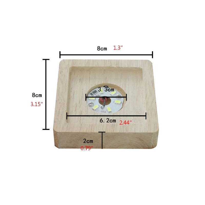 fyrkantiga LED -lampor Display Base Trä upplyst hållare Stativ Lasers Crystal Glass Night Lighted Bases Harts Ornament D2 0214I