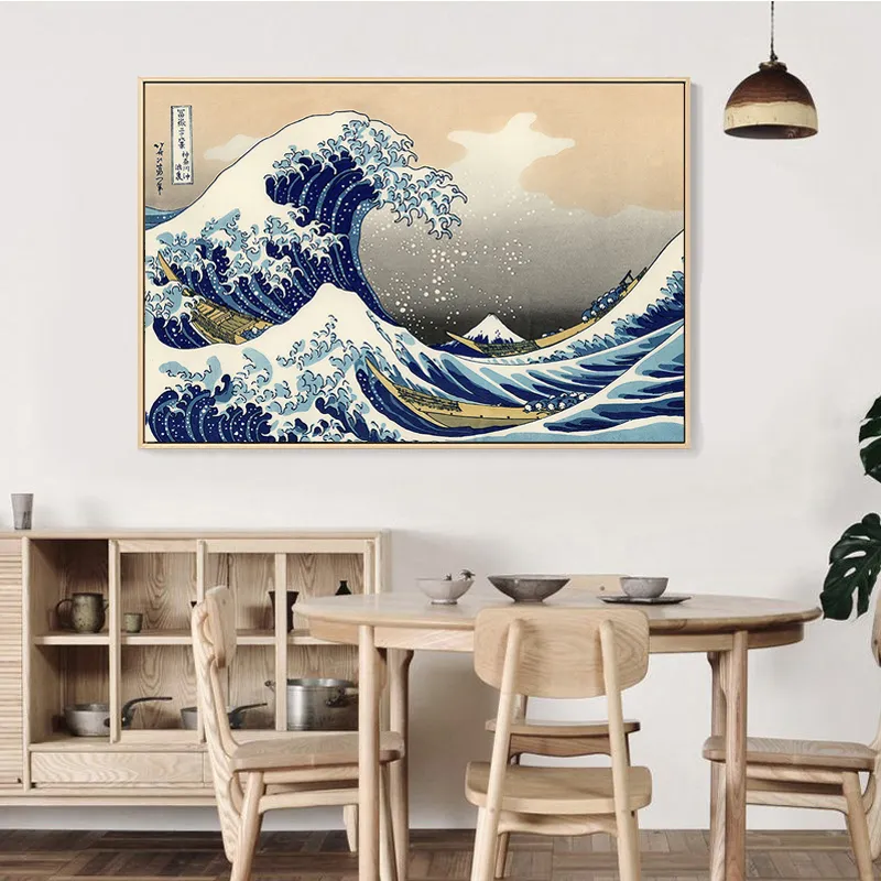 Kanagawa Wave Poster Japanische klassische Wandkunst Bilder Druck Leinwand Malerei für Wohnzimmer Schlafzimmer Dekoration Wandbild