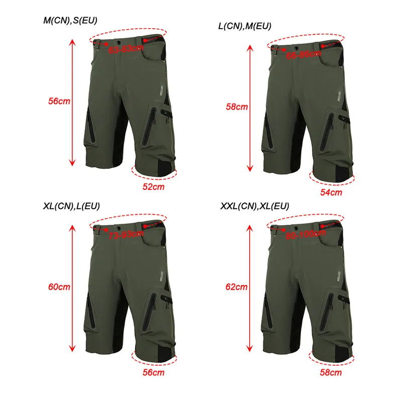 TOMSHOO Pantaloncini da ciclismo Uomo Baggy Traspirante Sport all'aria aperta MTB Bike Running Pantaloni corti Ciclismo 220721