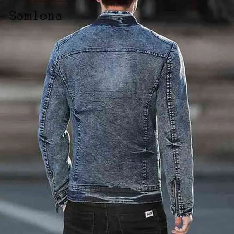2021 Demin Jacket Slim Men Streetwear Fashion Zipper Demin Coats Mandarin Collar Topps Male Skinny Jean Outerwear Plus Size S-5XL Y220803
