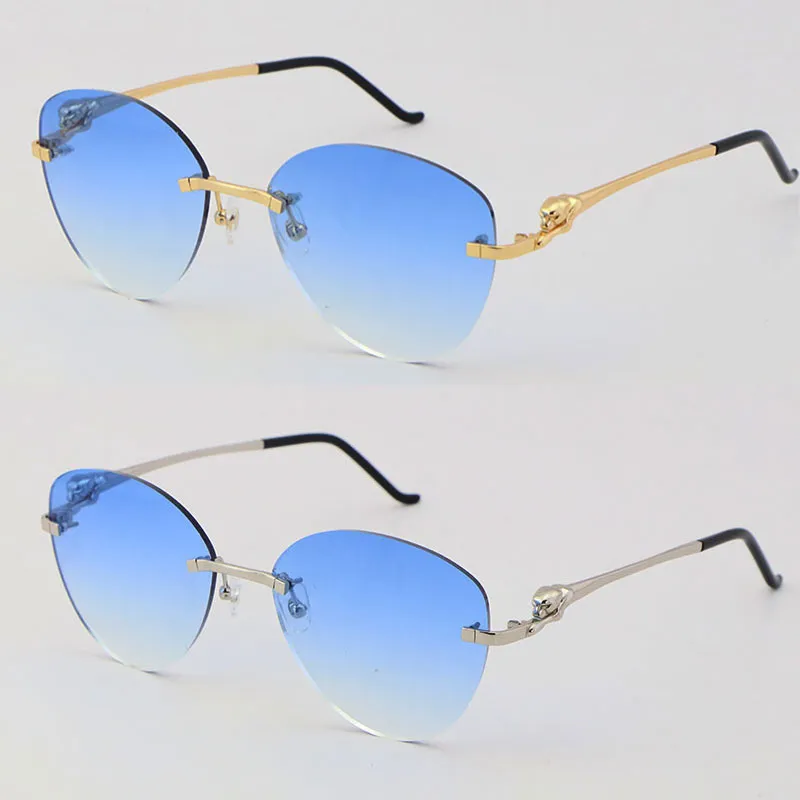 Neue Luxus -Schmetterlingslinsen -Leopard -Serie Metal Randless Sonnenbrille Designer Unisex Brille Mann Frau 18k Gold 001 Silber La320i