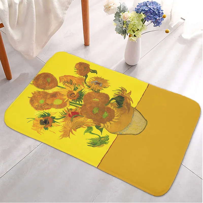 Van Gogh Oil Painting Deurmat Kitchen Toilet Bad Vloer Mat Retro Art Sunflower Starry Night Hallway Ingang Anti-Slip Rug 220401