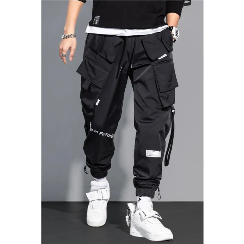 Męskie spodnie ładunkowe moda Hip Hop Multi-Papośle Spodnie Trendy Streetwear Solid Stupants Pantelones Casuales Para Hombre 220721