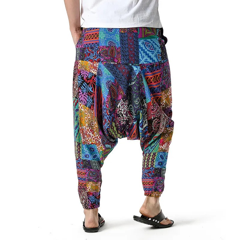 Hommes imprimé africain Harem Baggy Genie Boho pantalon décontracté coton Yoga entrejambe Joggers pantalons de survêtement Hip Hop pantalon traditionnel 220705