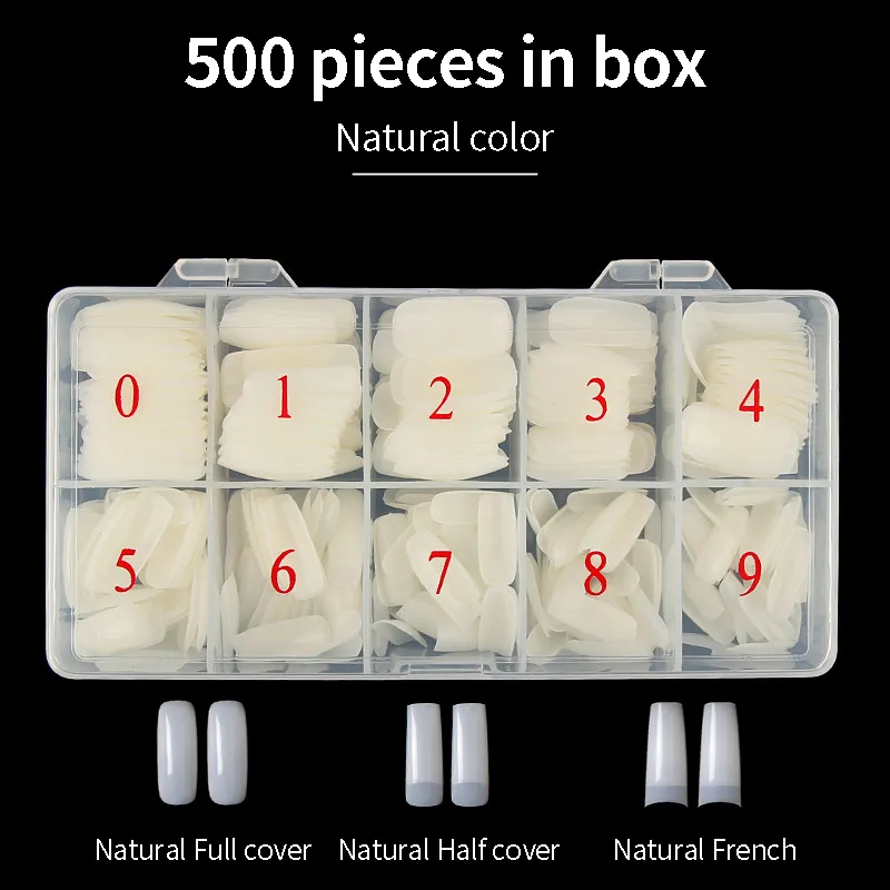 Box Nail Tips Coffin False s Long Clear Natural Fake Art Flat Shape Full Cover Manicure French Style 220716