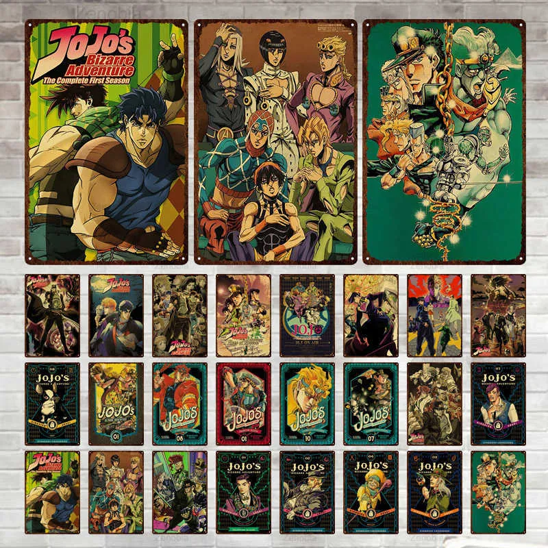 Klasik anime jojo039s tuhaf macera jojo metal poster aksiyon anime vintage teneke boyama işareti duvar sanat bar kreş ev dek3483980