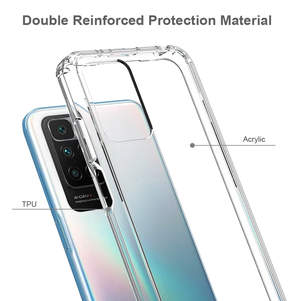 Antiscratch transparent akrylkristallschockfodral för Xiaomi Redmi 10 MI 11T Pro TPU Hard Plastic Back Cover5233555