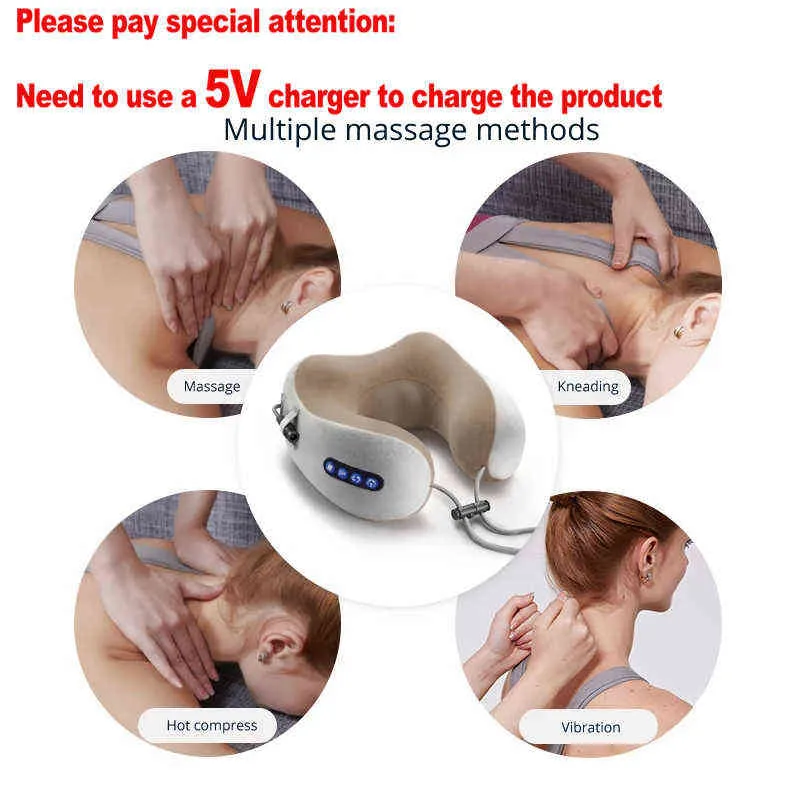 Electric Neck Massager U Shaped Pillow Multifunctional Portable Shoulder Cervical Massager Travel Home Car Relax Massage Pillow 220507