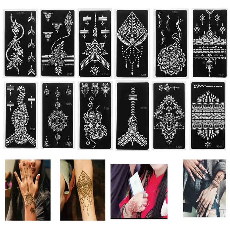NXY Tatuaggio Temporaneo Professionale Hennè Stencil Mano Body Art Sticker Template Wedding Tool India Flower 0330