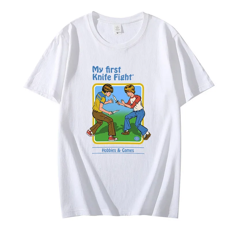 Mannen Katoen Korte Mouw Laten Roepen Demonen Grafische Tops Harajuku Zomer Mijn Eerste Mes Vechten T-shirt Mannen Grappige t-shirts 220608