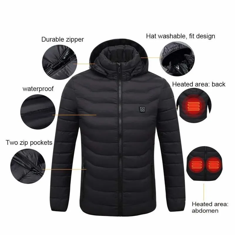 Colete aquecido jaqueta lavável carregamento usb casaco de algodão com capuz aquecimento elétrico quente jaqueta ao ar livre acampamento caminhadas jaqueta aquecida 220516