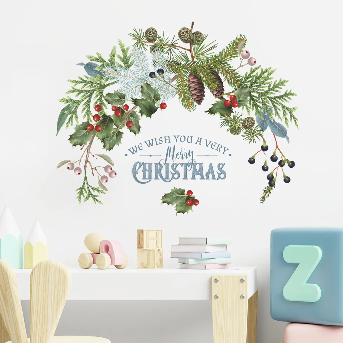 Yeşil bitki çam konileri şube duvar çıkartmaları Noel dekorasyonu 2022 Yeni Yıl Dekor Cam Pencere Kapı Sticker Ev Poster Vinil
