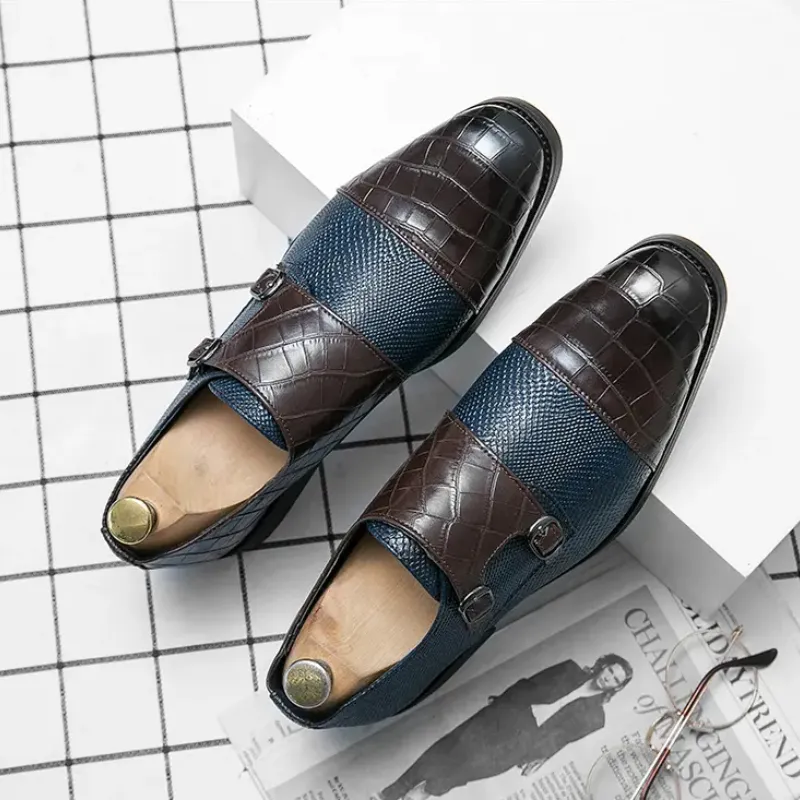 Nuove scarpe monaci uomini puploblock classici business business banchetto coccodrillo a doppia fibbro