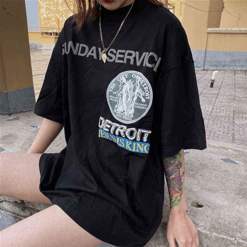 2020 dimanche Service T-shirt hommes femmes jésus est roi T-shirts Detroit City T-shirt impression tridimensionnelle topsT220721
